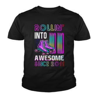 Rollin Into 11 Awesome 2011 Roller Skating 11Th Birthday Youth T-shirt - Seseable