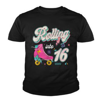 Rollin Into 16Th Birthday Skating 16 Years Old Birthday Youth T-shirt - Seseable