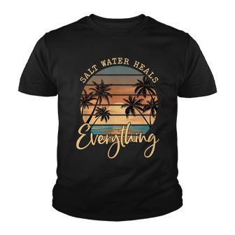 Saltwater Heals Everything Retro Summer Vacation Beach Funny Youth T-shirt - Thegiftio UK