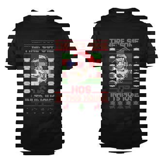 Santa Theres Some Hos In This House Flag Ugly Christmas Sweater Youth T-shirt - Monsterry