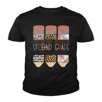 Second Grade Teacher Funny Leopard Pencil Back To School Youth T-shirt | Seseable CA