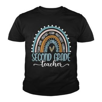 Second Grade Teacher Leopard Boho Rainbow Teachers Day Youth T-shirt - Seseable