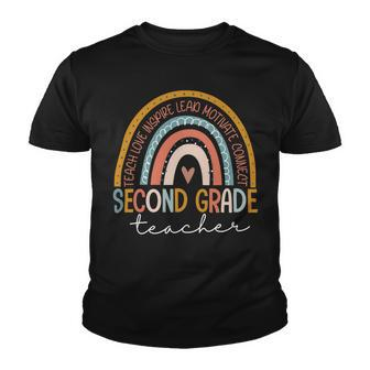 Second Grade Teacher Teach Love Inspire Boho Rainbow Youth T-shirt - Seseable
