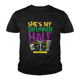 Shes My Drunker Half Matching Couple Boyfriend Mardi Gras Graphic Design Printed Casual Daily Basic Youth T-shirt - Thegiftio UK