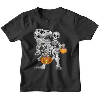 Skeleton Dinosaur T Rex Boys Halloween Mummy Funny Pumpkin Youth T-shirt - Thegiftio UK
