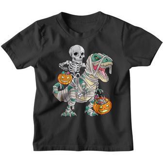 Skeleton Riding Mummy Dinosaur T Rex Halloween Funny Pumpkin V77 Youth T-shirt - Thegiftio UK