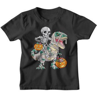 Skeleton Riding Mummy Dinosaur T Rex Halloween Funny Pumpkin V90 Youth T-shirt - Thegiftio UK
