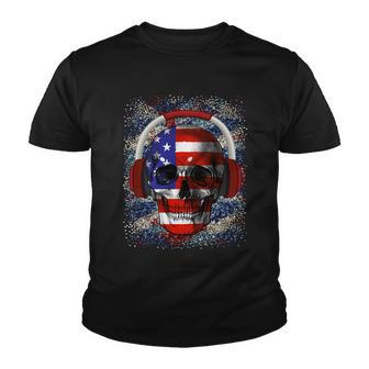 Skull Headphone Usa Flag 4Th Of July Youth T-shirt - Monsterry DE