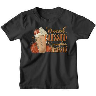 Stressed Blessed Pumpkin Obsessed Fall Autumn Season Leaves  Youth T-shirt