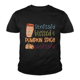 Stressed Blessed Pumpkin Spice Obsessed Thanksgiving Quote V2 Youth T-shirt - Monsterry CA