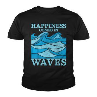 Surfer Gift - Happiness Comes In Waves Surfing Ocean Beach Youth T-shirt - Thegiftio UK