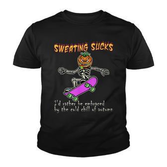 Sweating Sucks Autumn Skeleton Pumpkin Head Youth T-shirt - Thegiftio UK