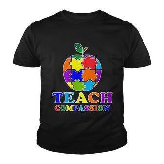 Teach Compassion Autism Awareness Teacher Apple Puzzle Youth T-shirt - Monsterry UK