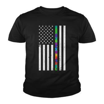 Thin Puzzle Line Autism Flag Youth T-shirt - Monsterry