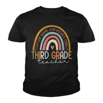 Third Grade Teacher Teach Love Inspire Boho Rainbow Youth T-shirt - Seseable