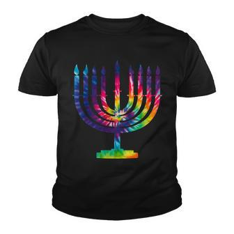 Tie Dye Menorah Hanukkah Chanukah Youth T-shirt - Monsterry