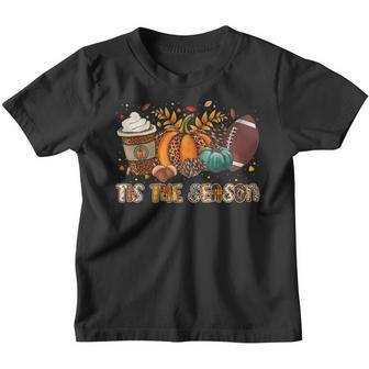 Tis The Season Leopard Pumpkin Football Halloween Fall Youth T-shirt - Thegiftio UK