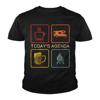 Todays Agenda Campfire Camp Camping Bonfire Coffee Beer Top Youth T-shirt - Thegiftio UK