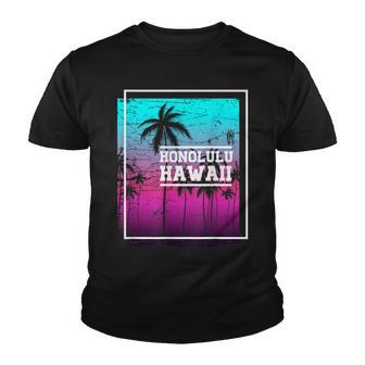 Tropical Summer Vibes Palm Trees Honolulu Hawaii Youth T-shirt - Thegiftio