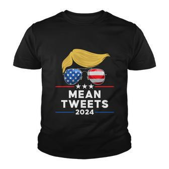 Trump 2024 Mean Tweets Usa Flag Sunglasses Funny Political Gift Youth T-shirt - Monsterry