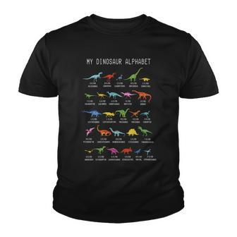 Types Of Dinosaurs Alphabet Dino Identification Youth T-shirt - Monsterry DE