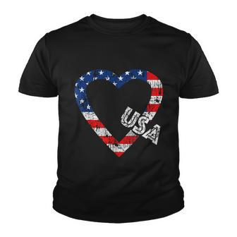 Usa Flag Patriotic American Hearts Armed Forces 4Th Of July Youth T-shirt - Monsterry
