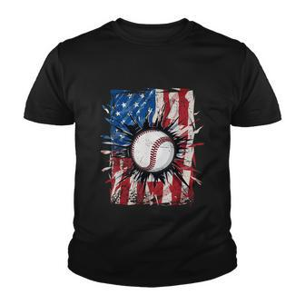 Vintage Baseball 4Th Of July Men Usa American Flag Youth T-shirt - Monsterry