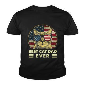 Vintage Best Cat Dad Ever American Flag Us Funny Fathers Day Youth T-shirt - Monsterry
