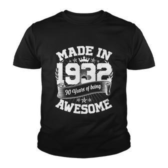 Vintage Crown Made In 1932 90 Years Of Being Awesome 90Th Birthday Youth T-shirt - Monsterry UK