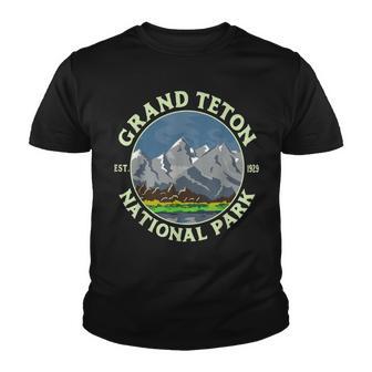 Vintage Grand Teton National Park Wy Mountain Hiking Camping Youth T-shirt - Thegiftio UK
