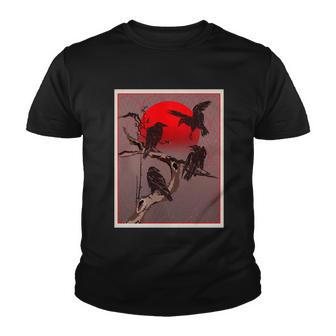 Vintage Japanese Raven Crow Red Moon Youth T-shirt - Monsterry DE