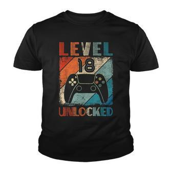 Vintage Level 18 Unlocked Video Gamer 18Th Birthday Youth T-shirt - Seseable