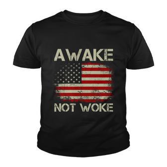 Vintage Old American Flag Awake Not Woke Youth T-shirt - Thegiftio UK