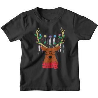 Vintage Reindeer Face Lights Funny Christmas Pajama Gifts Youth T-shirt - Thegiftio UK