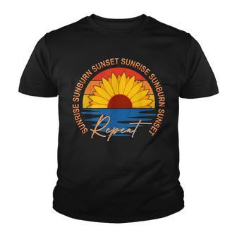 Vintage Sunrise Sunburn Sunset Repeat Retro Sunflower Youth T-shirt - Thegiftio UK