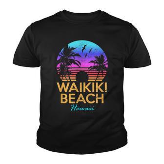 Waikiki Beach Hawaii Retro Sunset Summer Vibes Aesthetic Youth T-shirt - Thegiftio UK