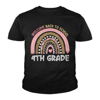 Welcome Back To School 4Th Grade Teacher Rainbow Leopard Youth T-shirt - Seseable