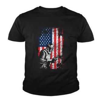 Welding Funny Gift American Flag Welder Distressed Image Back Youth T-shirt - Monsterry UK