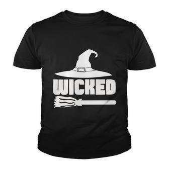 Wicked Witch Hat Broom Halloween Quote Youth T-shirt - Monsterry
