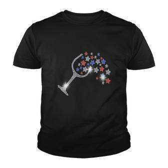 Wine Glass Stars Bling Vintage 4Th Of July Bling Rhinestone Youth T-shirt - Monsterry AU