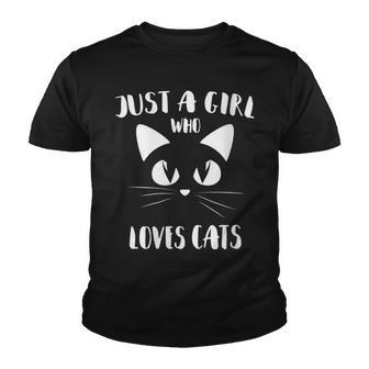 Womens Just A Girl Who Loves Cats Animal Lover Pet Cat Owner Youth T-shirt - Thegiftio UK
