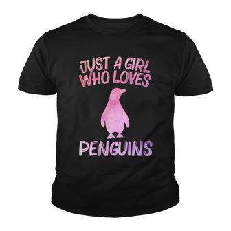 Womens Just A Girl Who Loves Penguins Gift For Women Bird Animal Youth T-shirt - Thegiftio UK