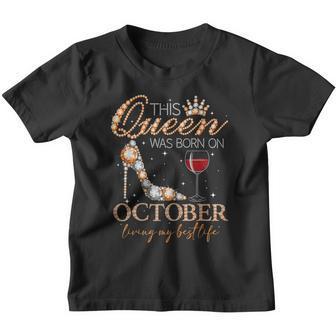 Womens October Queens Faith Favor Living My Blessed-Life Birthday Youth T-shirt - Thegiftio UK