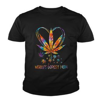 Worlds Dopest Mom Weed Leaf 420 Funny Mothers Day Gift Youth T-shirt - Monsterry