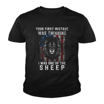 Your First Mistake Was Thinking I Was One The Sheep Lion Usa Flag V2 Youth T-shirt - Thegiftio UK