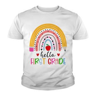 Back To School Hello First Grade Teacher Rainbow Teachers Youth T-shirt - Thegiftio UK