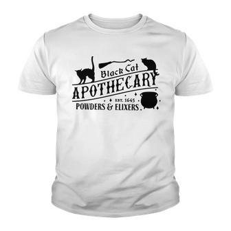 Black Cat Apothecary Halloween Est 1645 Gift Powders And Elixers Youth T-shirt - Seseable