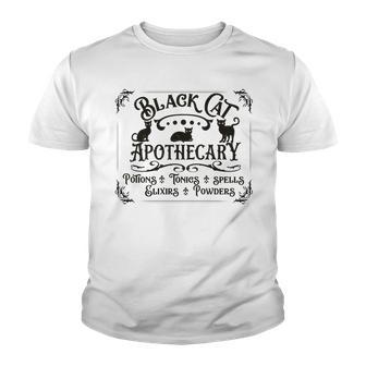 Black Cat Apothecary Powders Flixers Halloween Youth T-shirt - Seseable