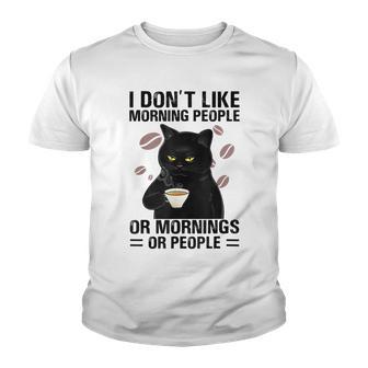 Black Cat Drink Coffee I Don’T Like Morning People Youth T-shirt - Thegiftio UK