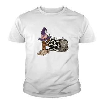 Boo Crew Witch Broom Pumpkins Halloween Youth T-shirt - Seseable